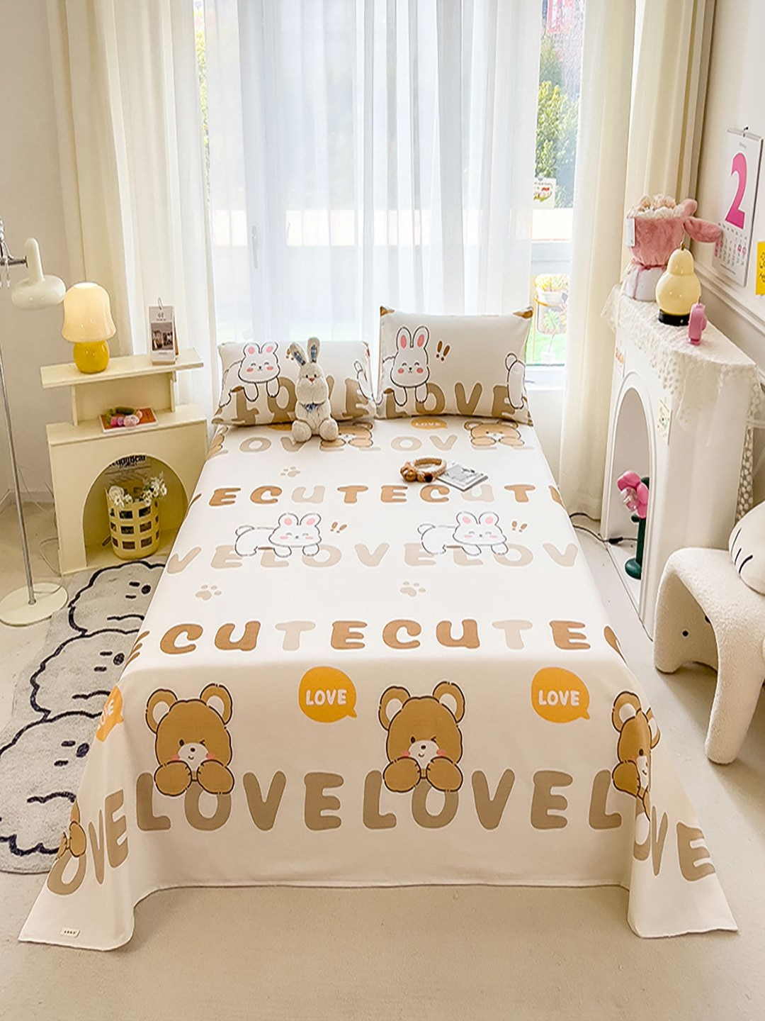 

JC HOME Brown & Beige Typography Printed 140 TC Single Bedsheet Set 2.3 m x 1.6 m