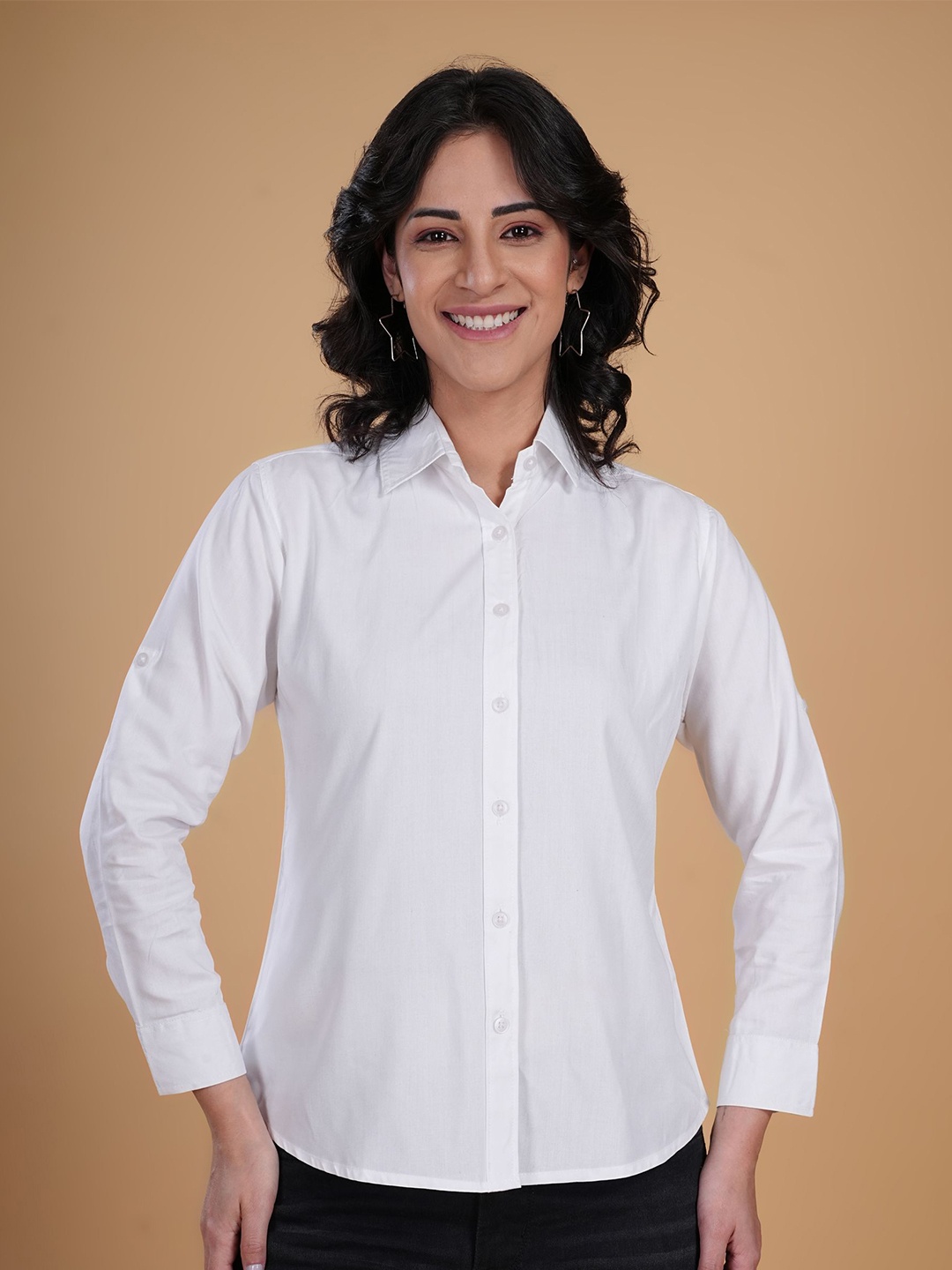 

LILY BUDS Women Standard Fit Spread Collar Solid Casual Shirt, White