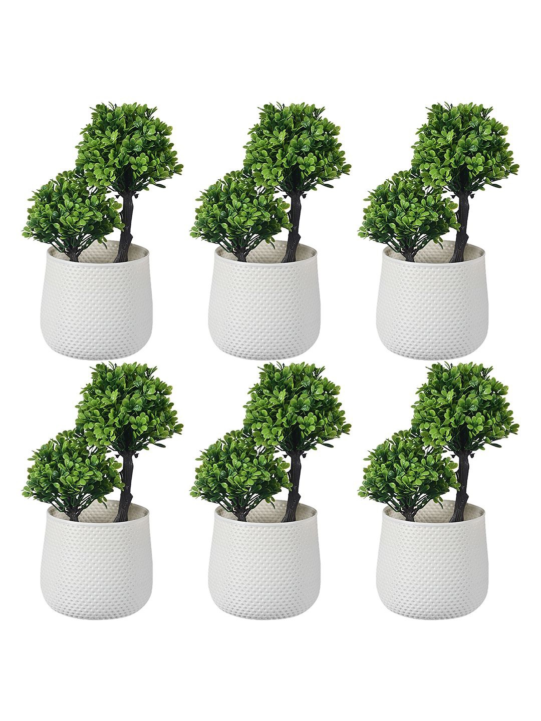 

Kuber Industries White & Green 6 Pieces Artificial Flowers With Pot