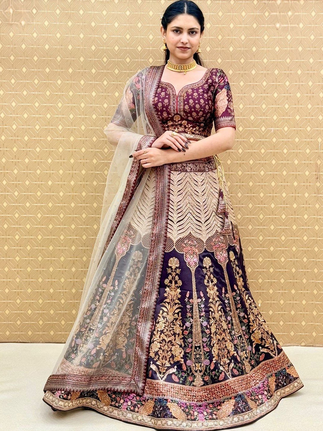 

KUNDAN FAB Printed Semi-Stitched Lehenga & Unstitched Blouse With Dupatta, Maroon