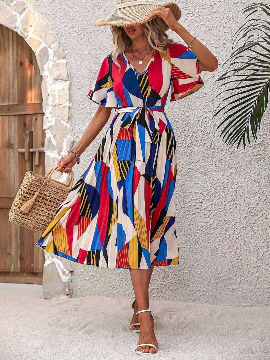

OTABU Women Printed A-Line Midi Dress, Blue