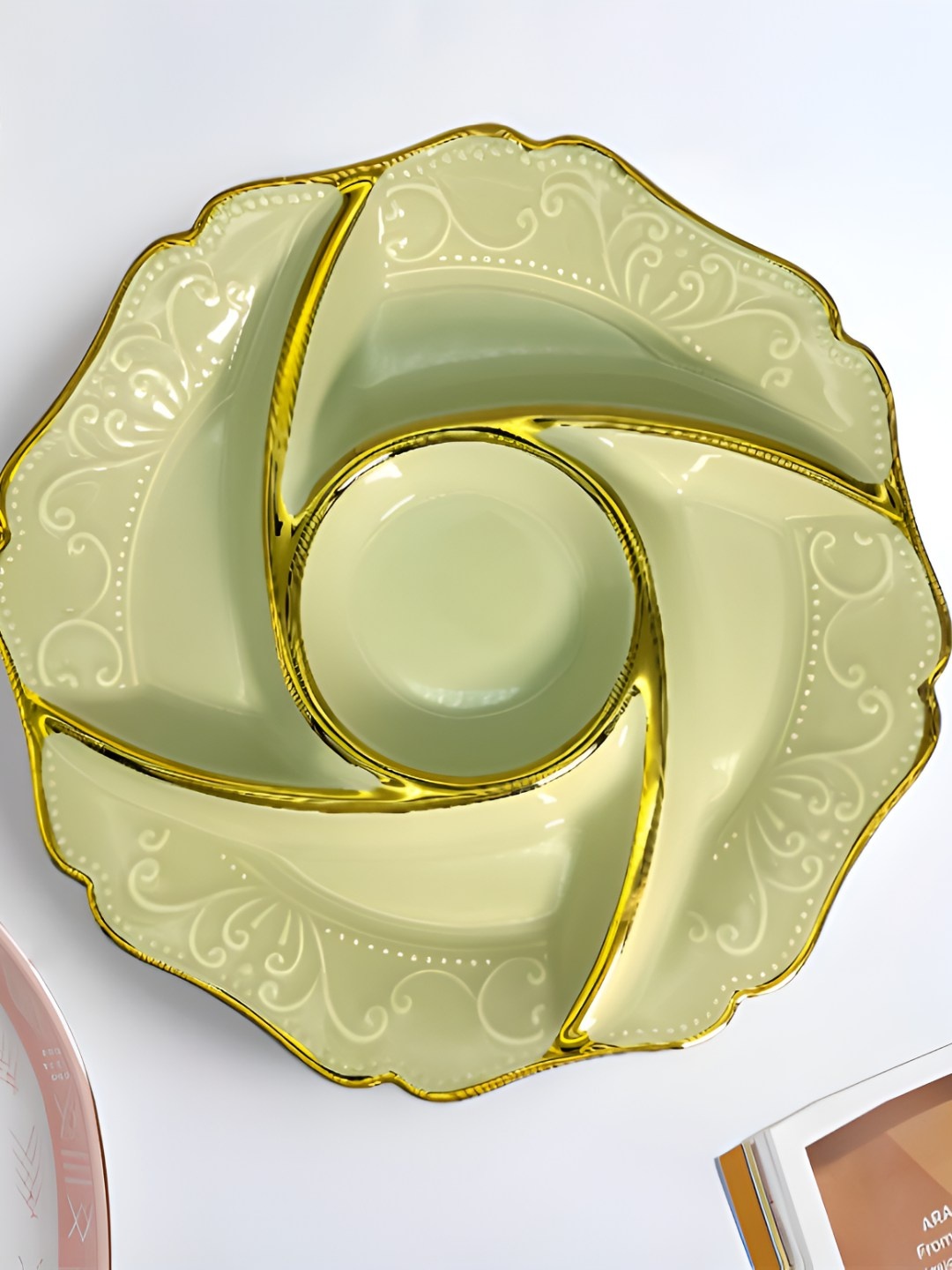 

LEMONTREE Yellow & Gold Toned Ceramic Easy to Clean Food Platter