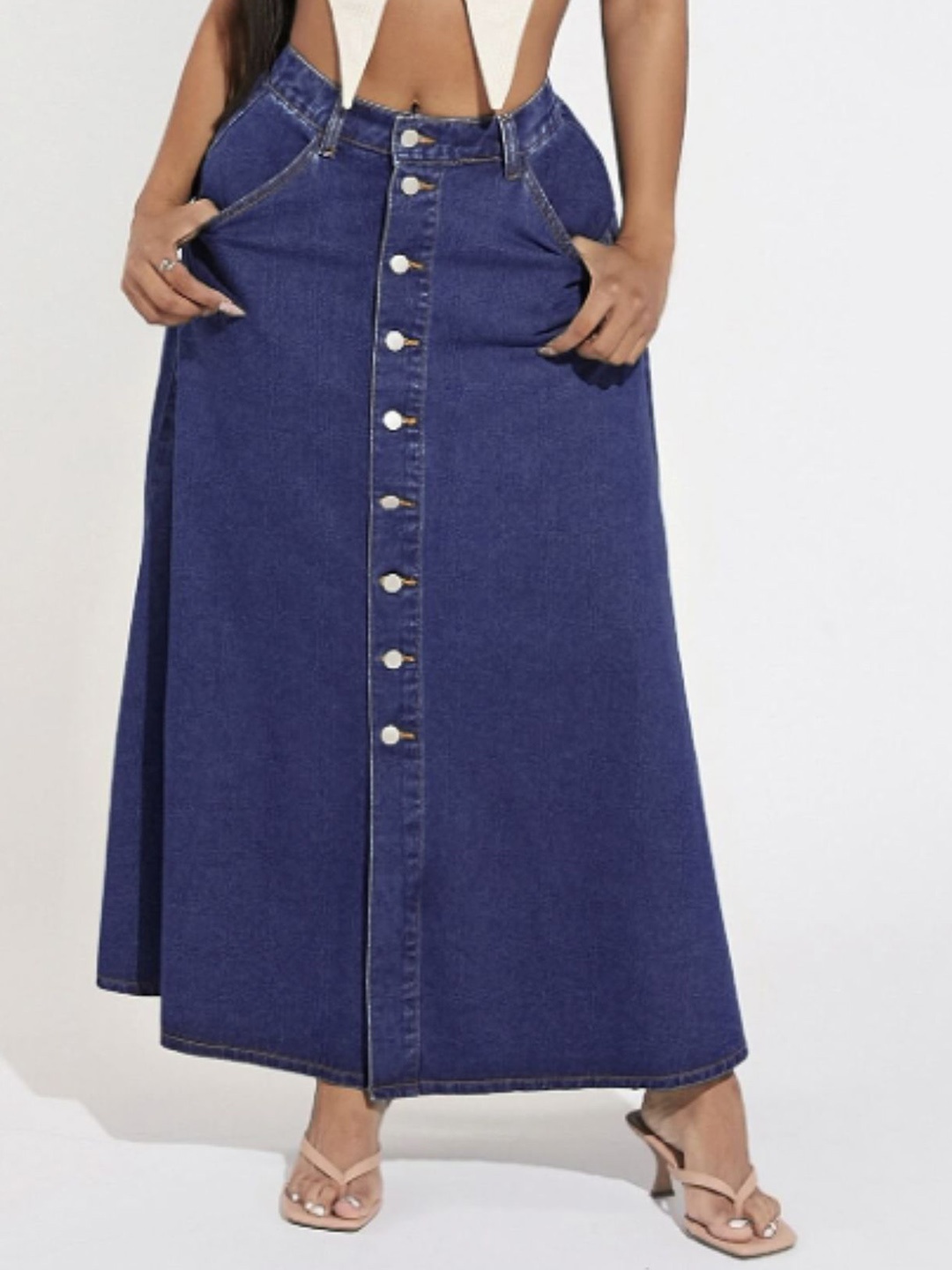 

Tripursundari Fashion Women A-Line Flared Maxi Skirt, Navy blue