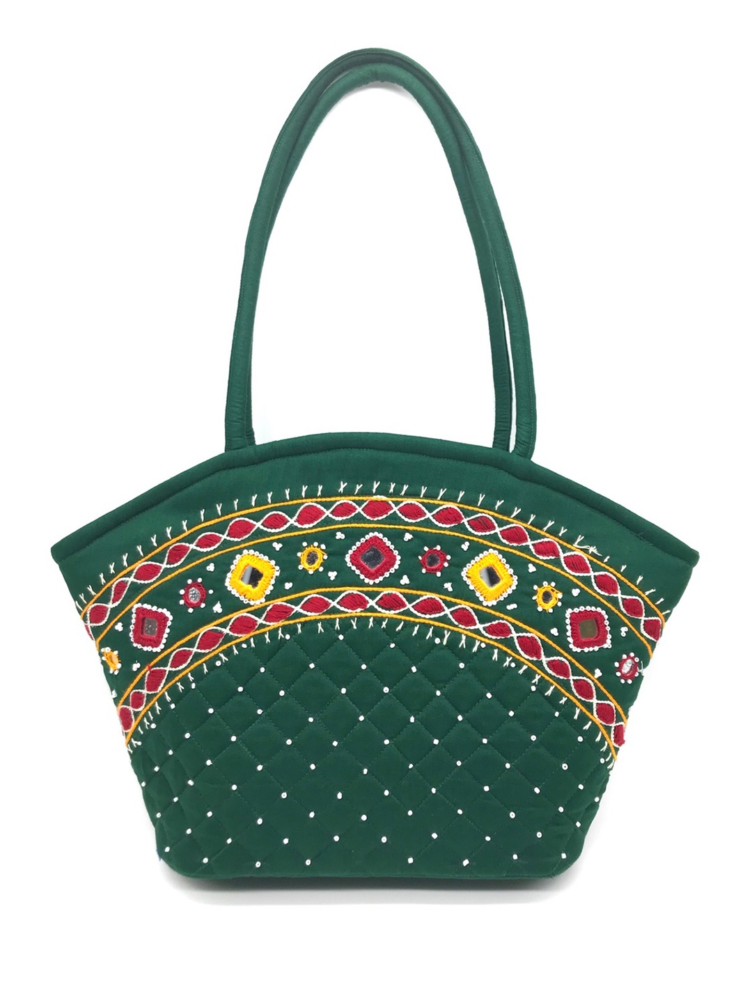 

SriShopify Handicrafts Ethnic Motifs Embellished Shopper Hobo Bag, Green