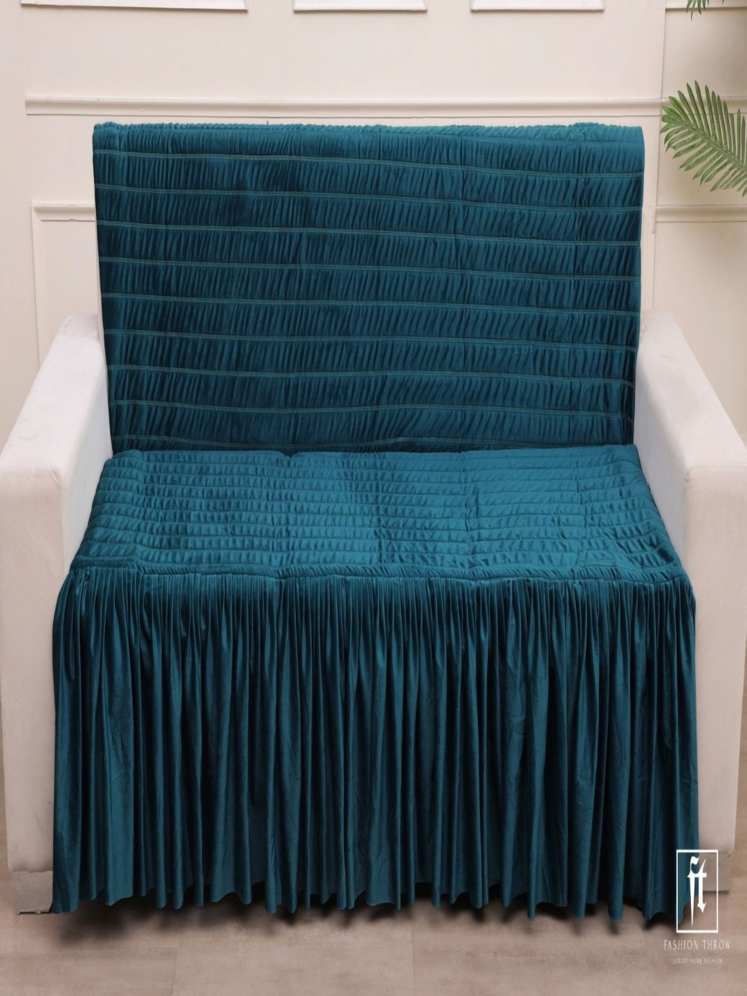 

Fashion Throw Teal Self Design Velvet 3 Seater Sofa Cover