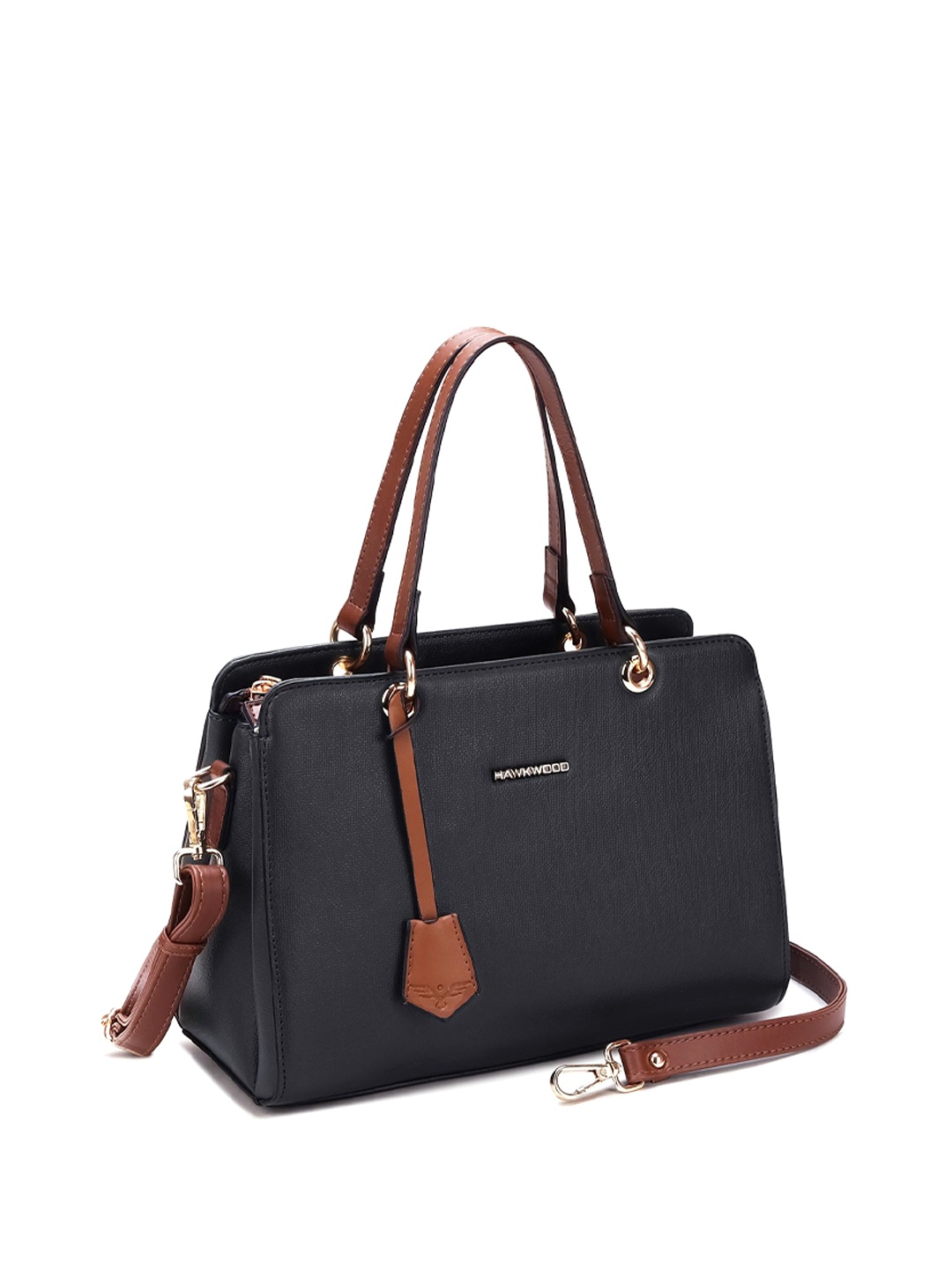 

PV STORE Leather Structured Handheld Bag with Tasselled, Black