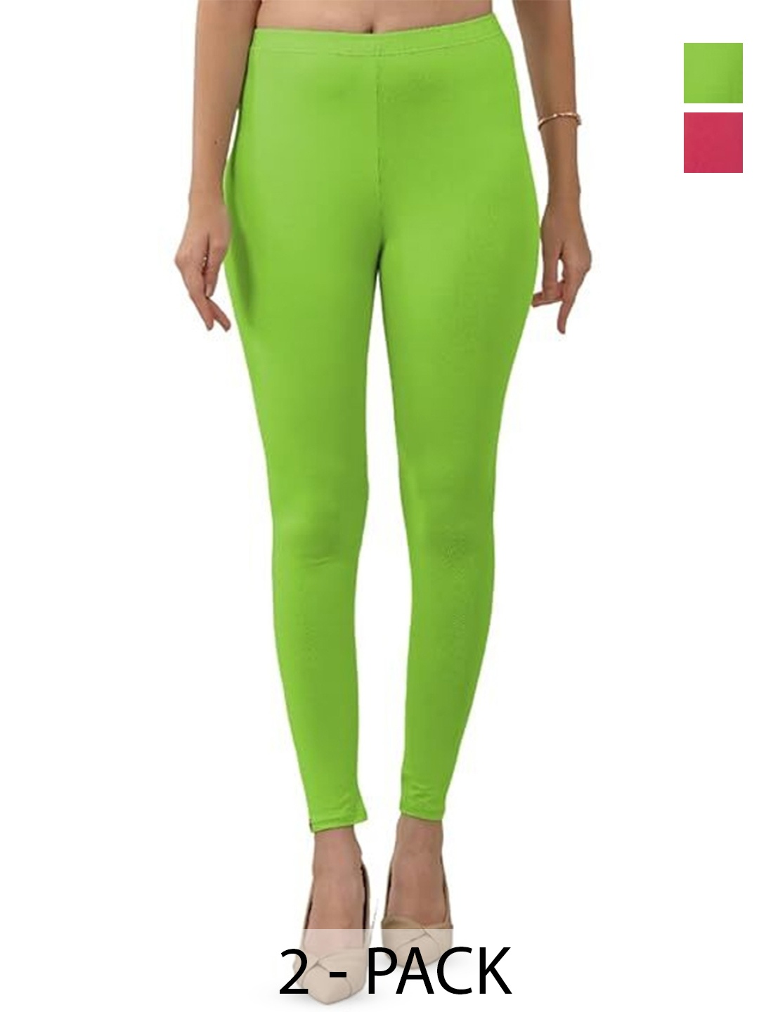 

TRAZO Women Pack Of 2 Mid-Rise Ankle-Length Leggings, Green