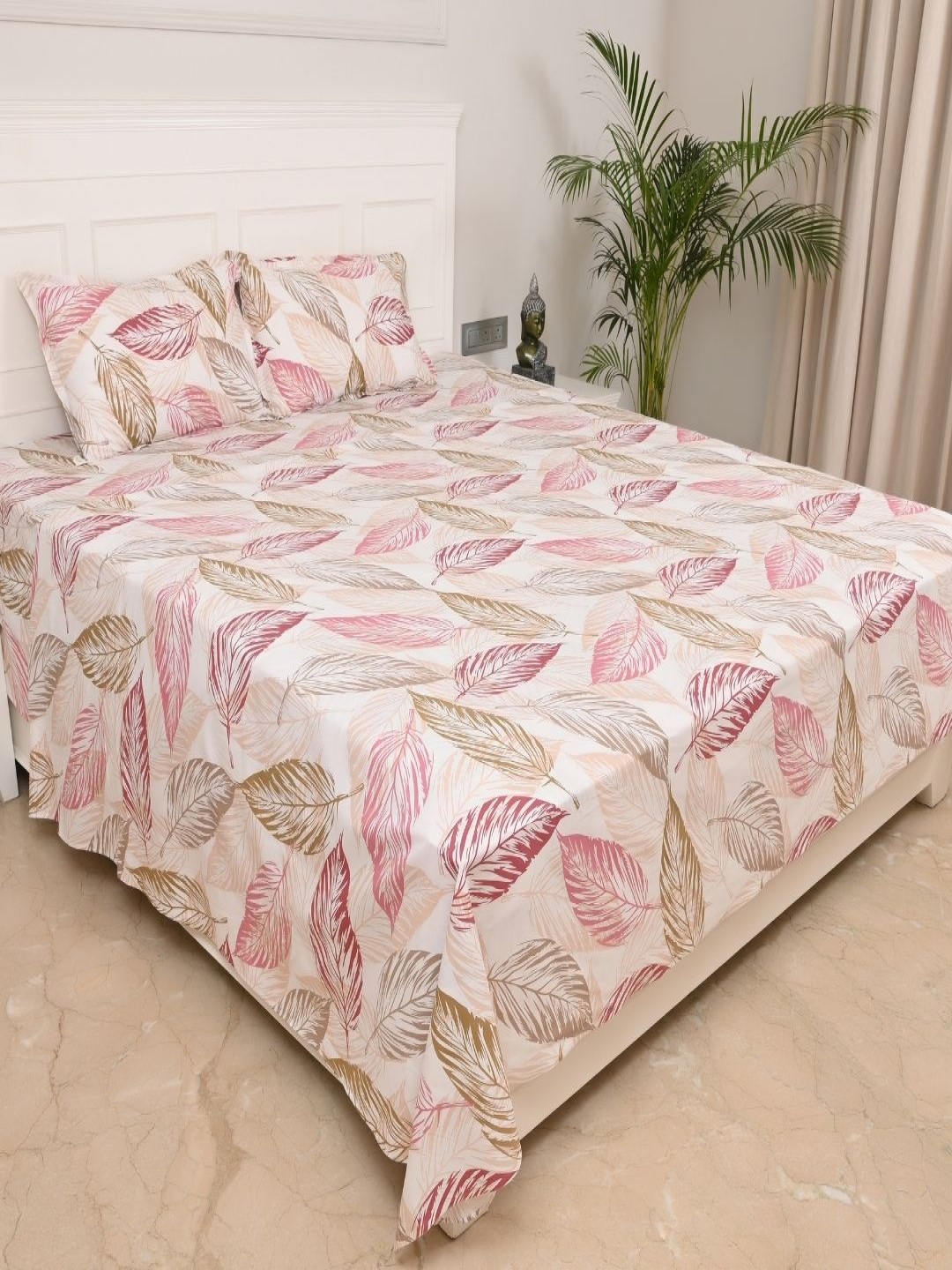

Jaipur Weaves Mauve & Brown Floral King Bedsheet with 2 Pillow Covers