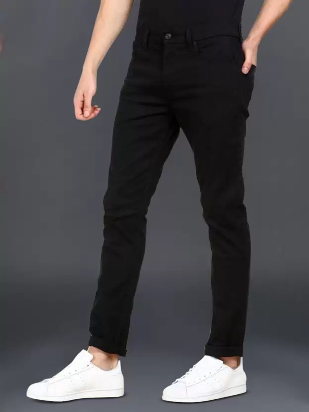 

COMFITS Men Classic Regular Fit Mid-Rise Slash Knee Stretchable Jeans, Black