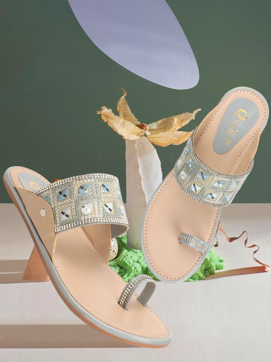 

Ladies Hub Women Embellished Slip-On One Toe Flats Kolhapuri Flats, Grey
