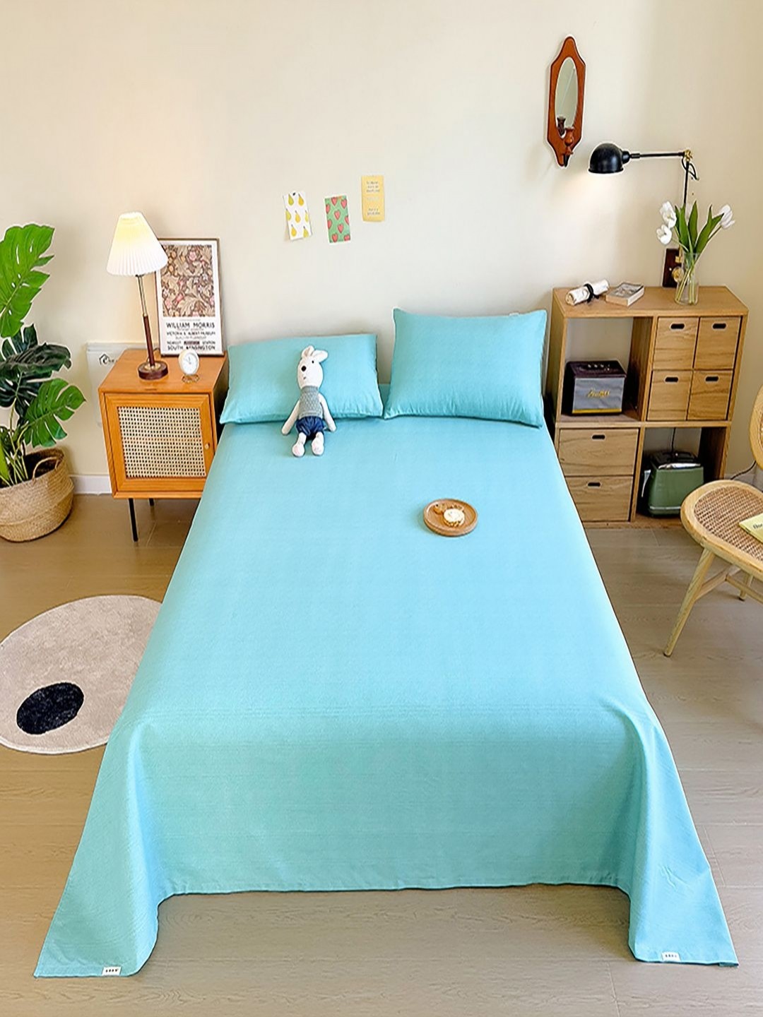 

JC HOME Turquoise Blue 140 TC Queen Bedsheet Set 2.45 m x 2 m