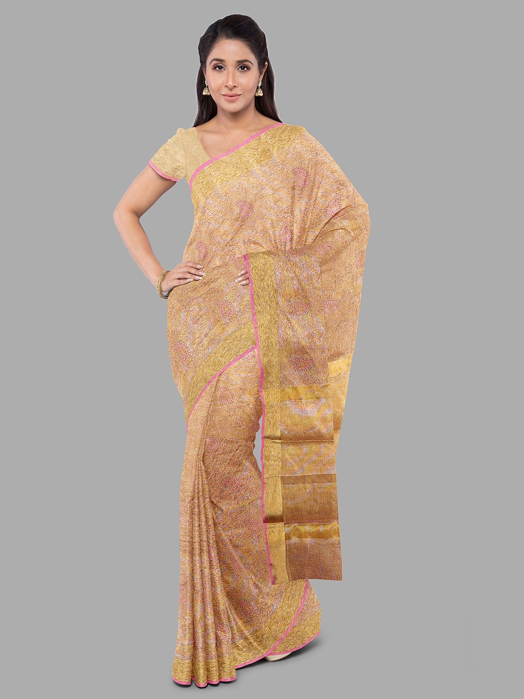

The Chennai Silks Embroidered Tissue Banarasi Saree, Gold