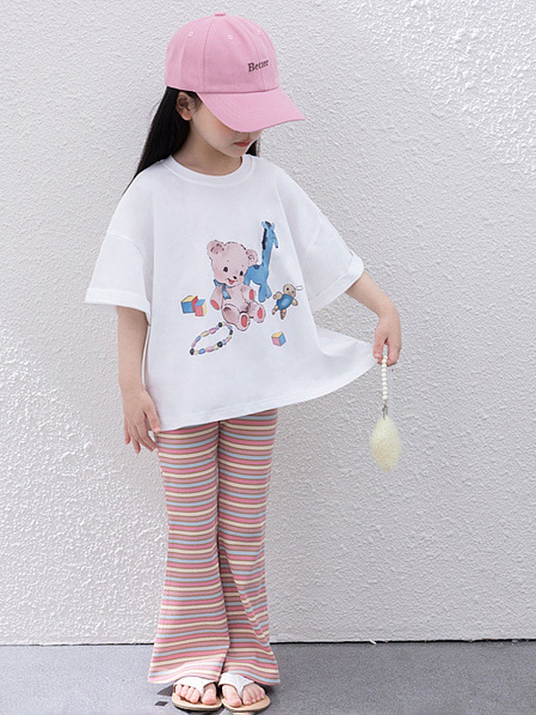 

LULU & SKY Girls Printed T-shirt With Trouser, White