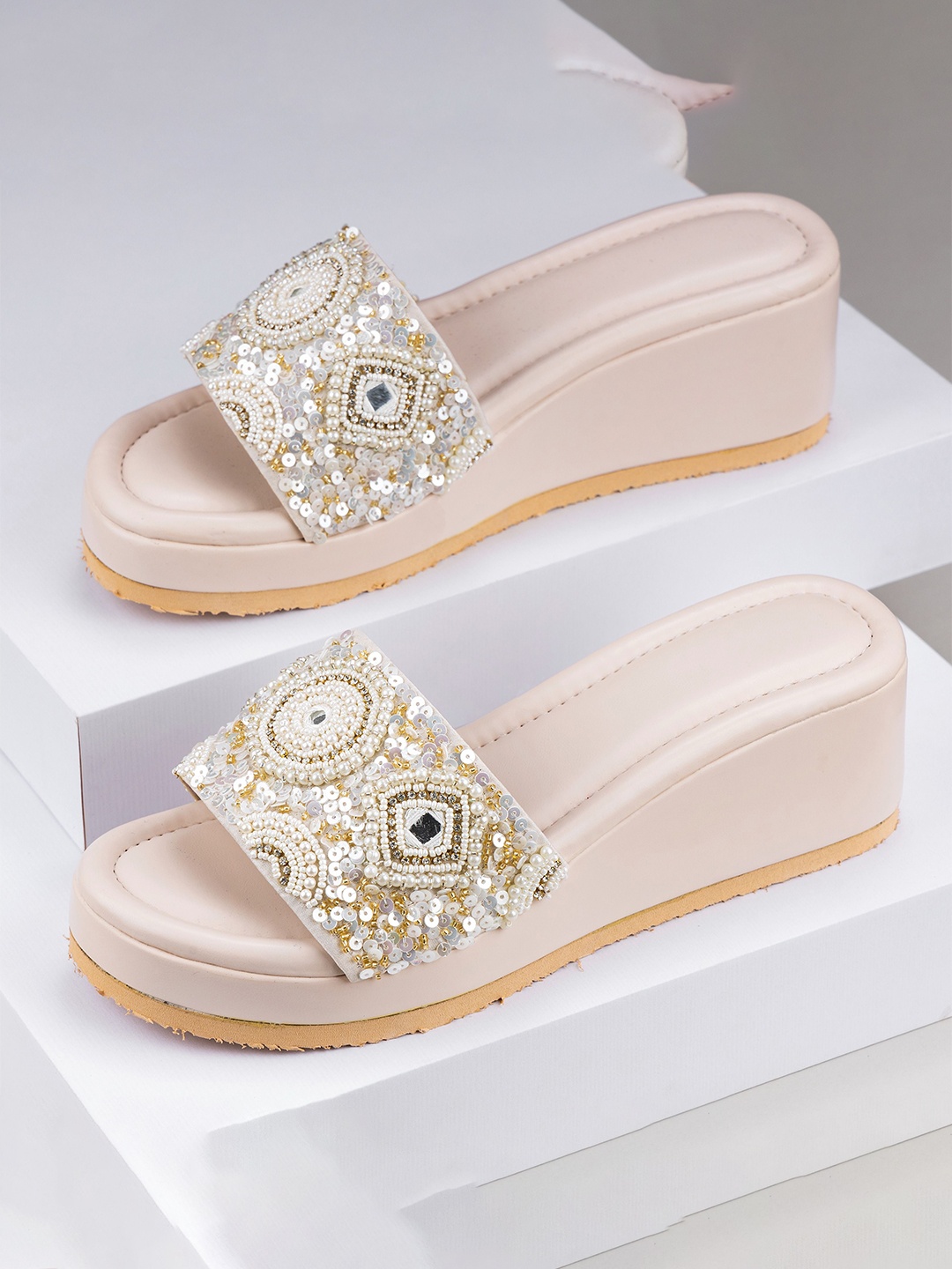 

JIG & SID Women Embellished Wedge Heels, White