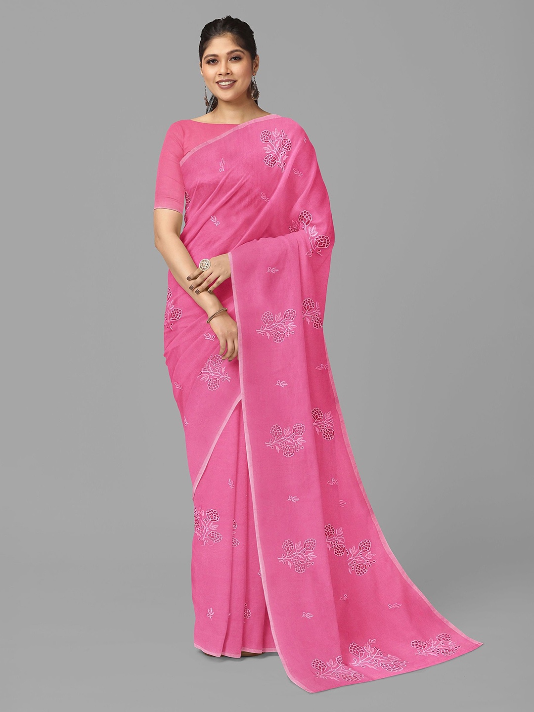 

The Chennai Silks Floral Embroidered Sambalpuri Saree, Pink