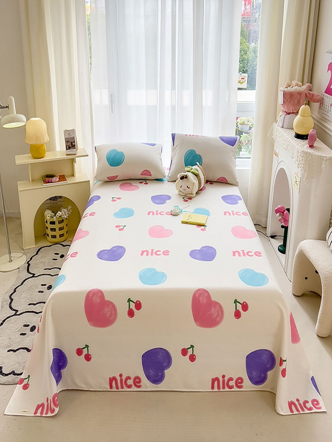 

JC HOME Beige & Violet Conversational Printed 140 TC King Bedsheet Set 2.45 m x 2.50 m