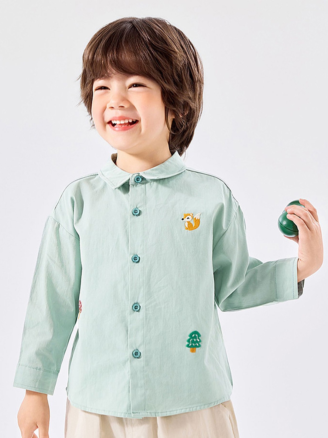 

LULU & SKY Boys Spread Collar Solid Cotton Casual Shirt, Blue