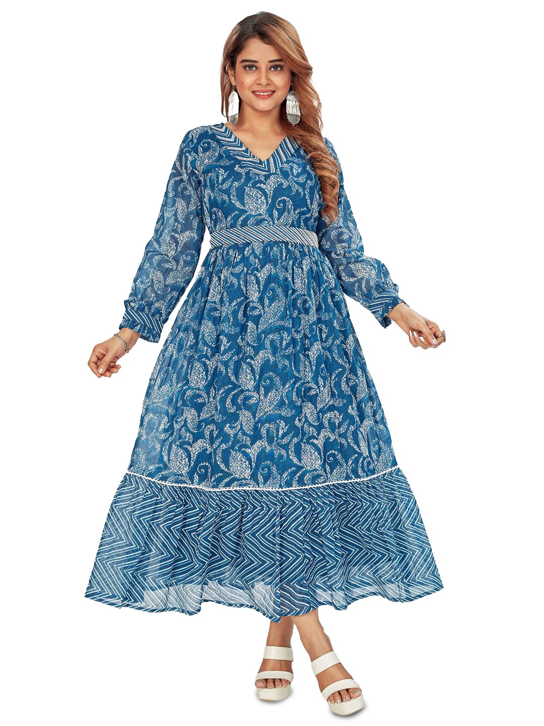 

Amchoor Women Floral Printed Cotton Fit & Flare Maxi Dress, Blue