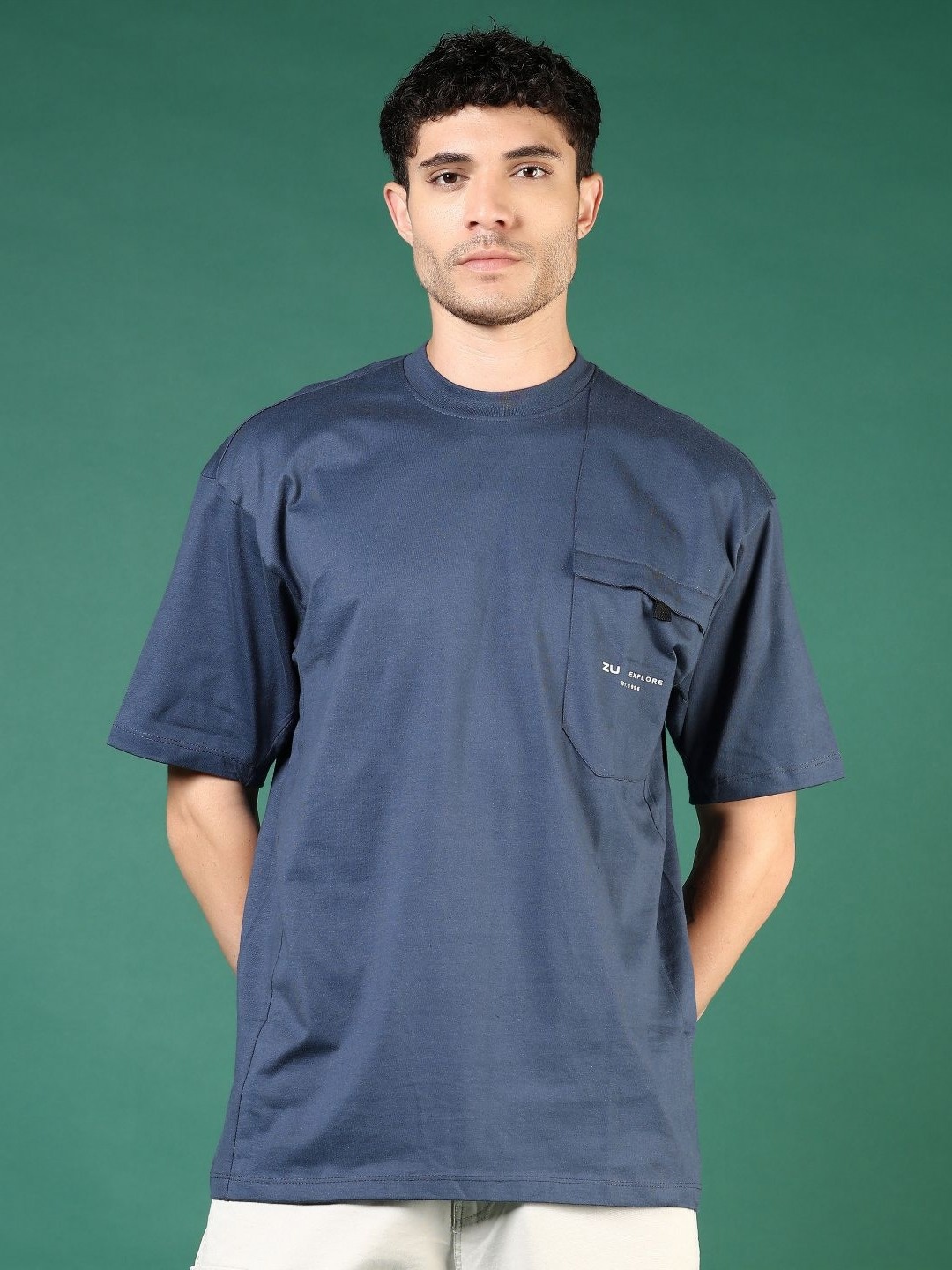 

V-Mart Men Solid Round Neck Cotton Relaxed Fit T-shirt, Navy blue