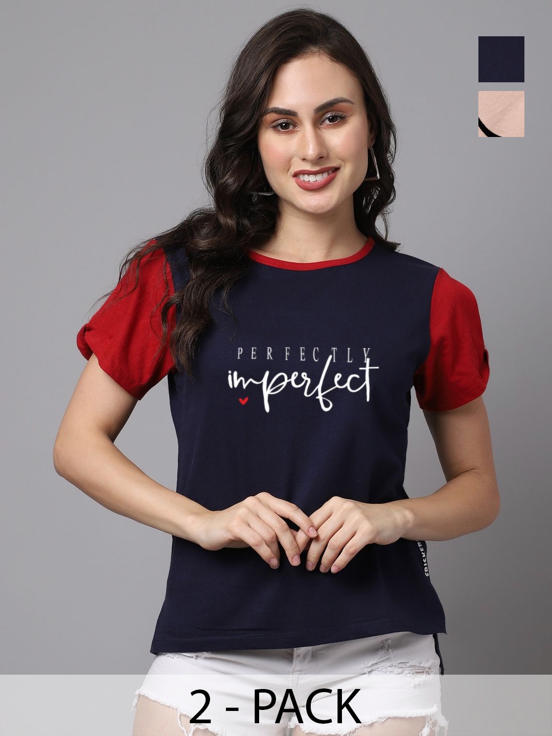 

Friskers Women Pack Of 2 Graphic Printed Round Neck Cotton T-shirts, Coral