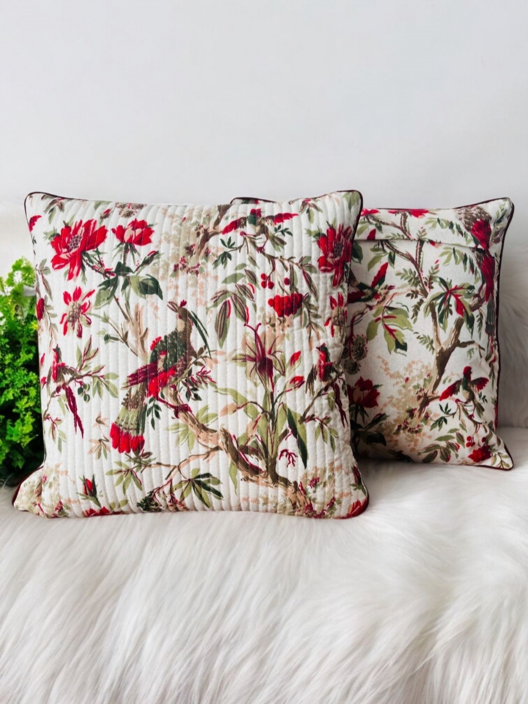 

Urban Jaipur Red & Cream-Coloured Set of 2 Quirky Square Cushion Covers
