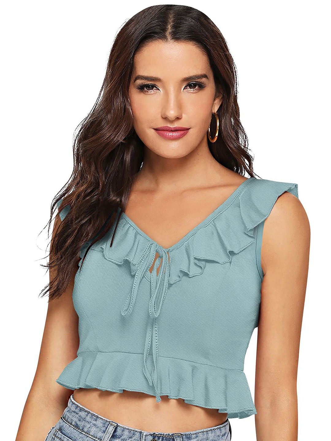 

S.K.C Solid V-Neck Sleeveless Top, Sea green