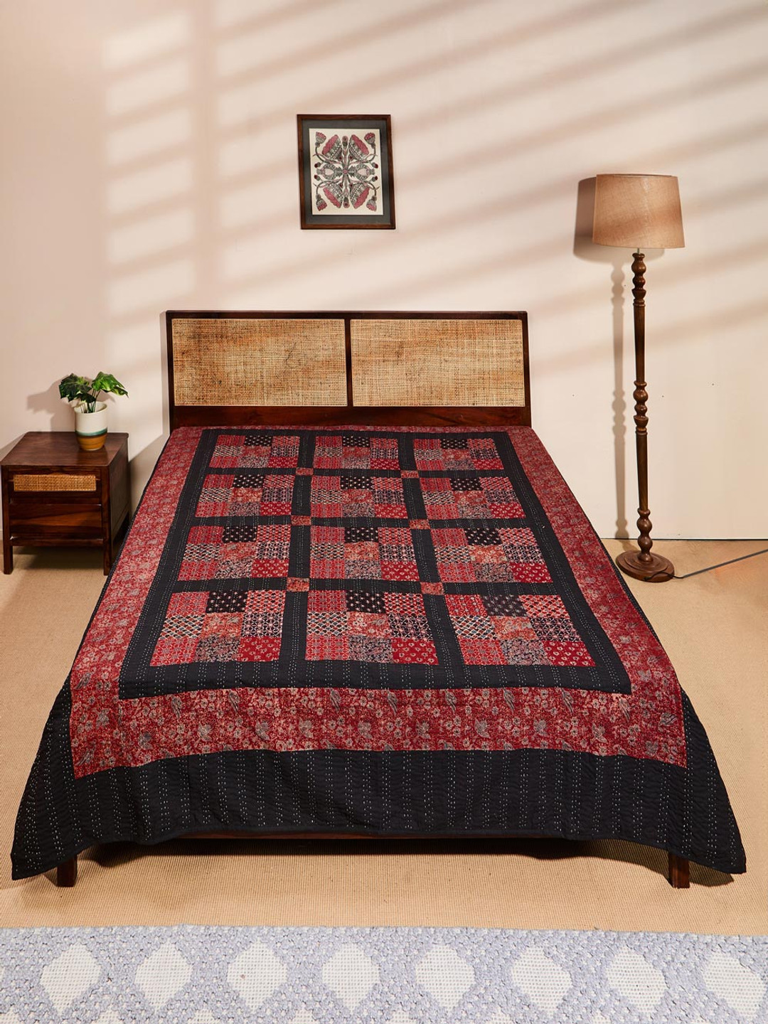 

Fabindia Red & Black Printed Cotton Double King Bed Cover