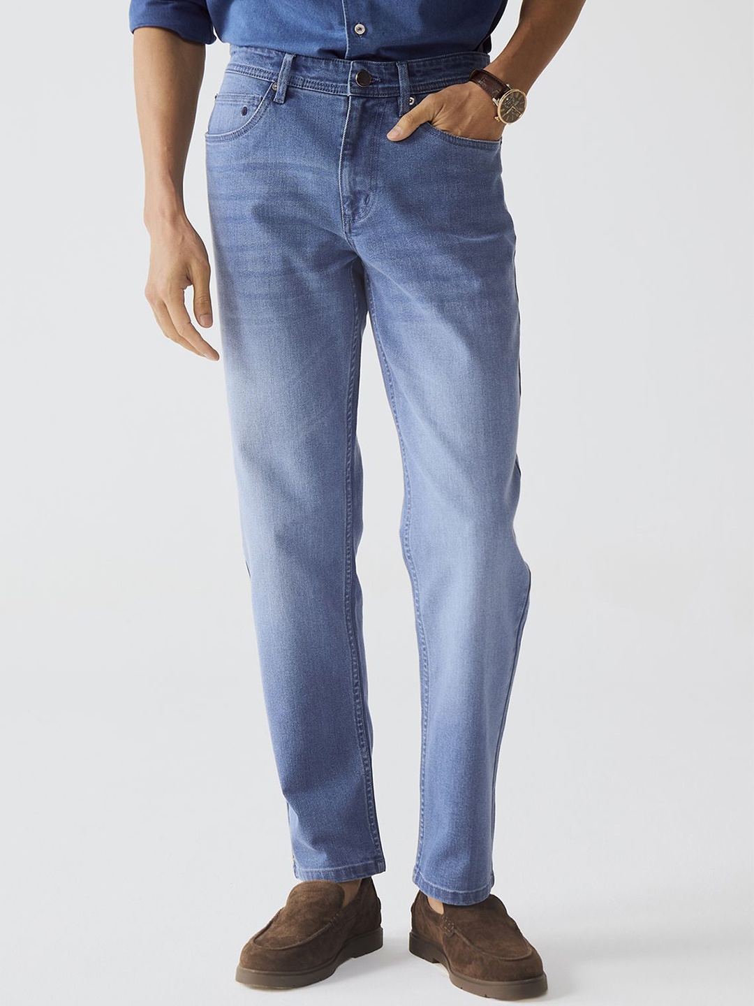 

Andamen Men Casual Twill Woven Placement Embroidery Regular Fit Original Stretchable Jeans, Blue