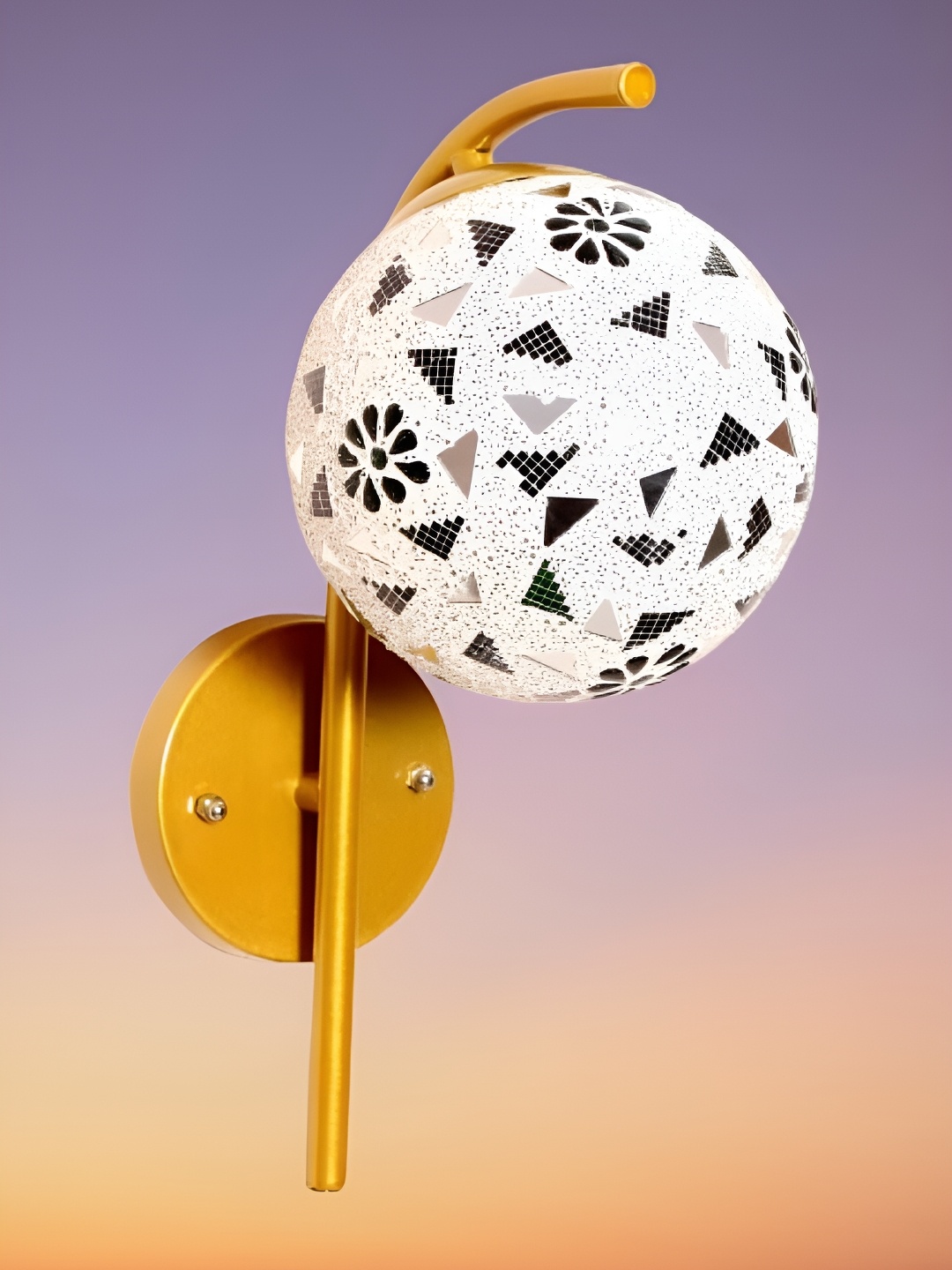 

KINIS Gold-Toned & Blue Printed Spherical Shaped Metal Wall Lamp