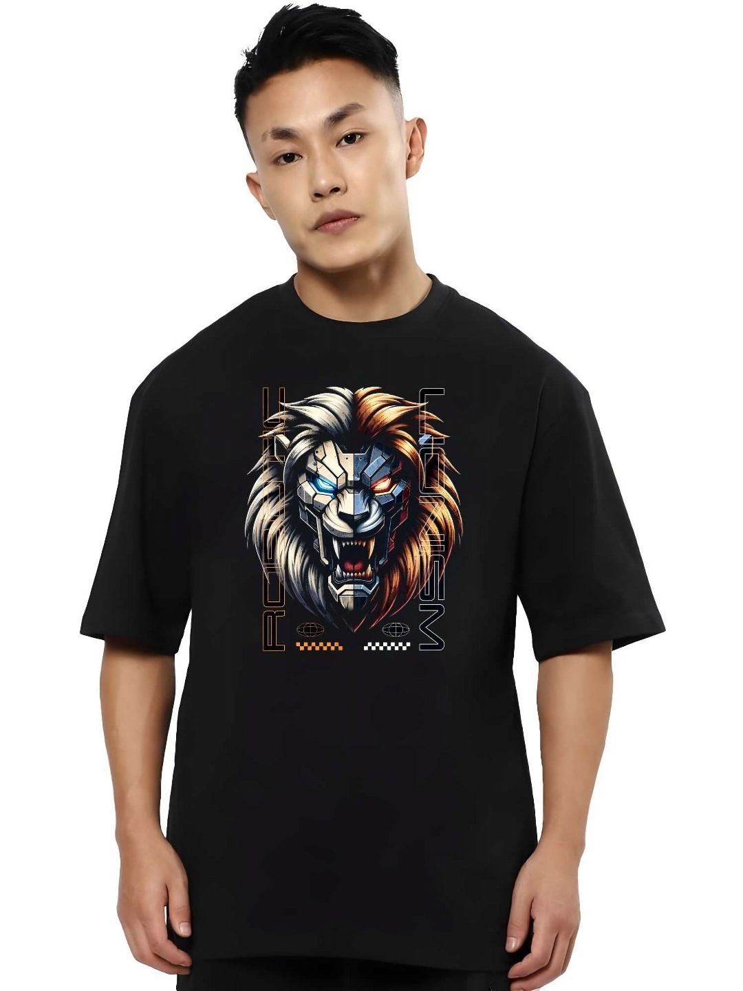 

THE BEETEL HOUSE Men Graphic Printed Round Neck Cotton Oversized T-shirt, Black