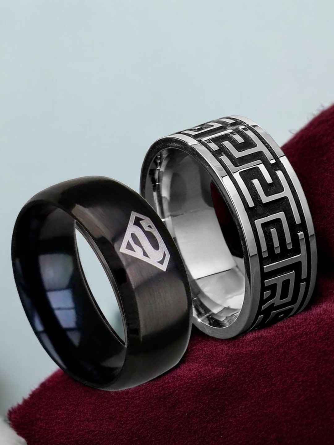

The Roadster Lifestyle Co. Men Set Of 2 Stainless Steel Band Finger Rings, Silver