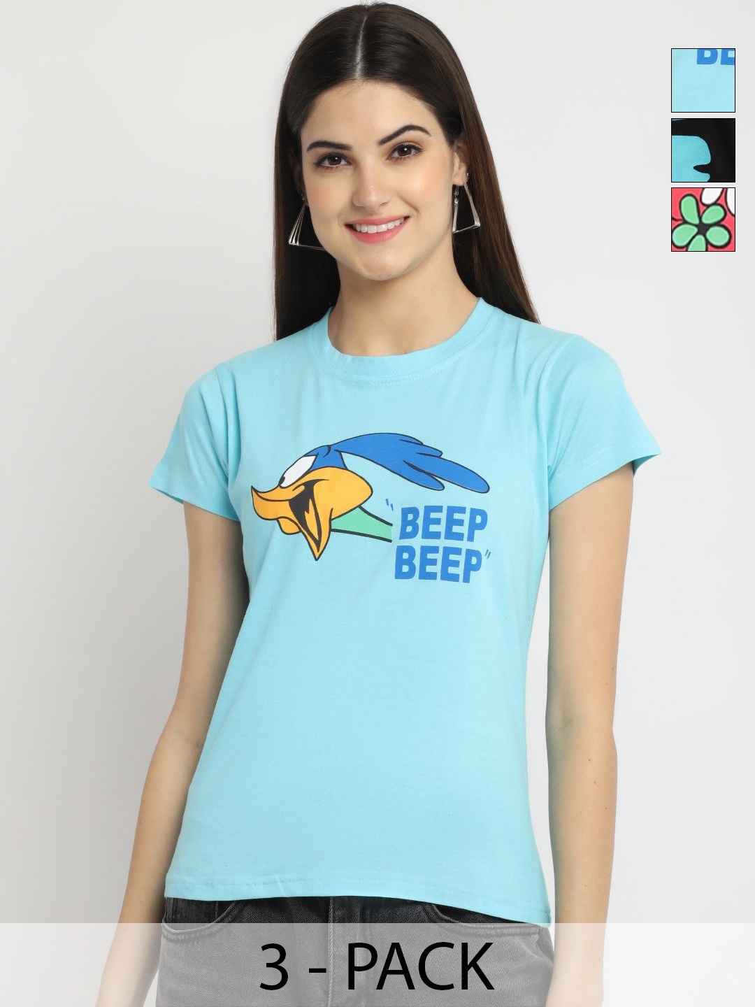 

Dreambe Pack Of 3 Typography Printed Round Neck Short Sleeves Cotton T-shirt, Blue