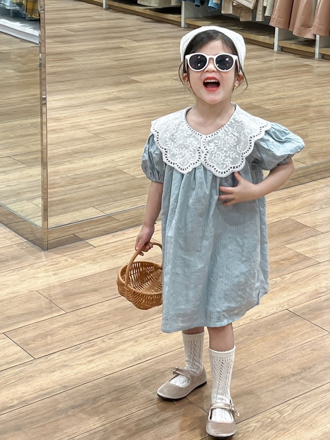 

LULU & SKY Y Girls Above the Keyboard Collar Neck Puff Sleeve A-Line Dress, Grey