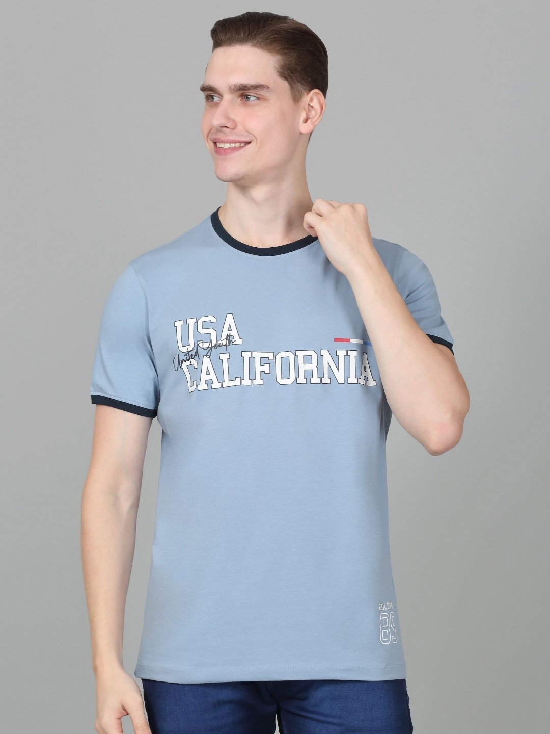 

Cantabil Men Typography Printed Round Neck Cotton T-shirt, Blue