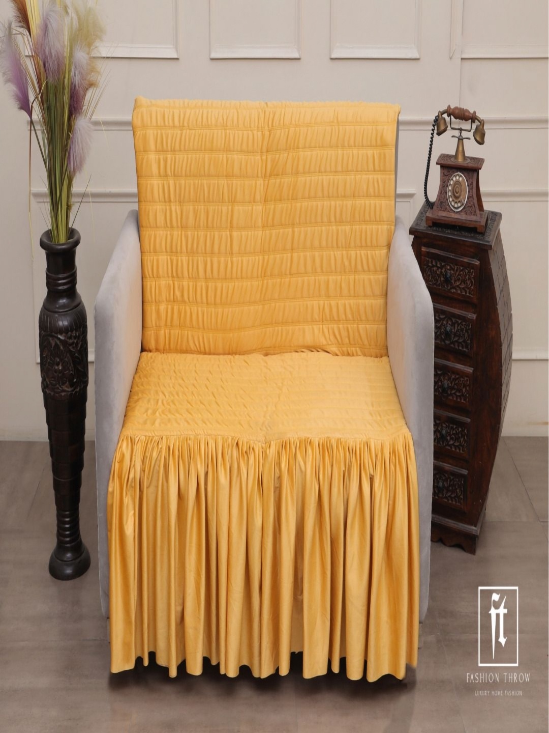 

Fashion Throw Yellow Self Design Velvet 2 Seater Sofa Cover