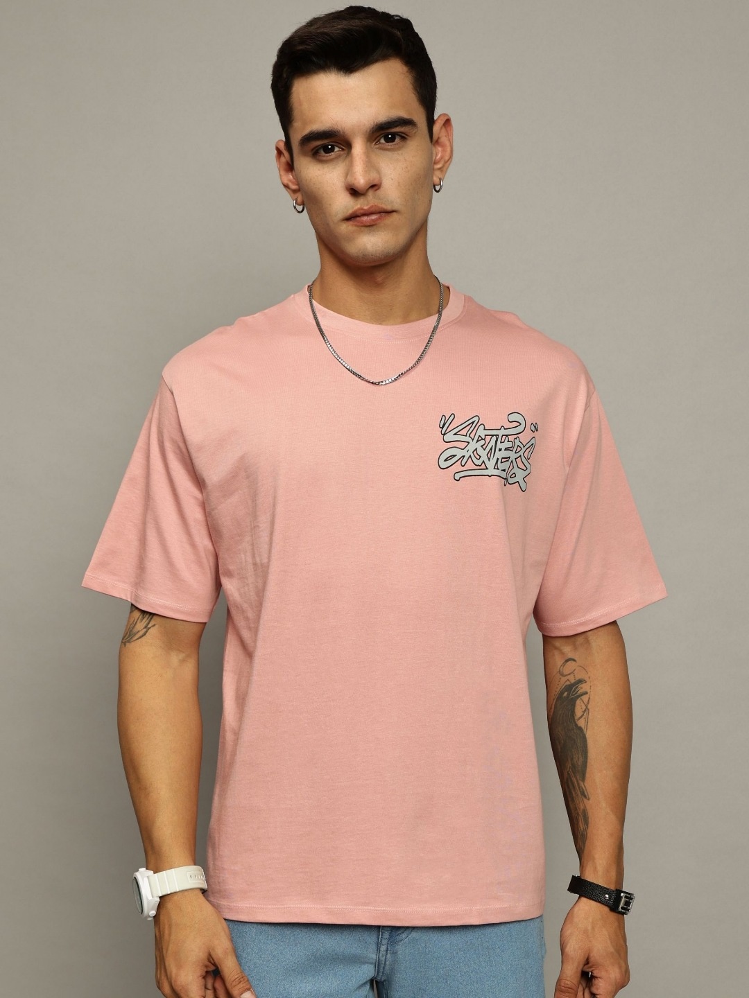 

MORSE CODE Men Graphic Printed Cotton T-shirt, Pink