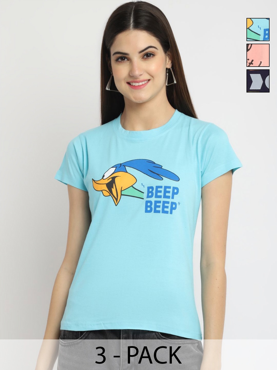 

Dreambe Pack Of 3 Typographic Printed Round Neck T-shirt, Blue
