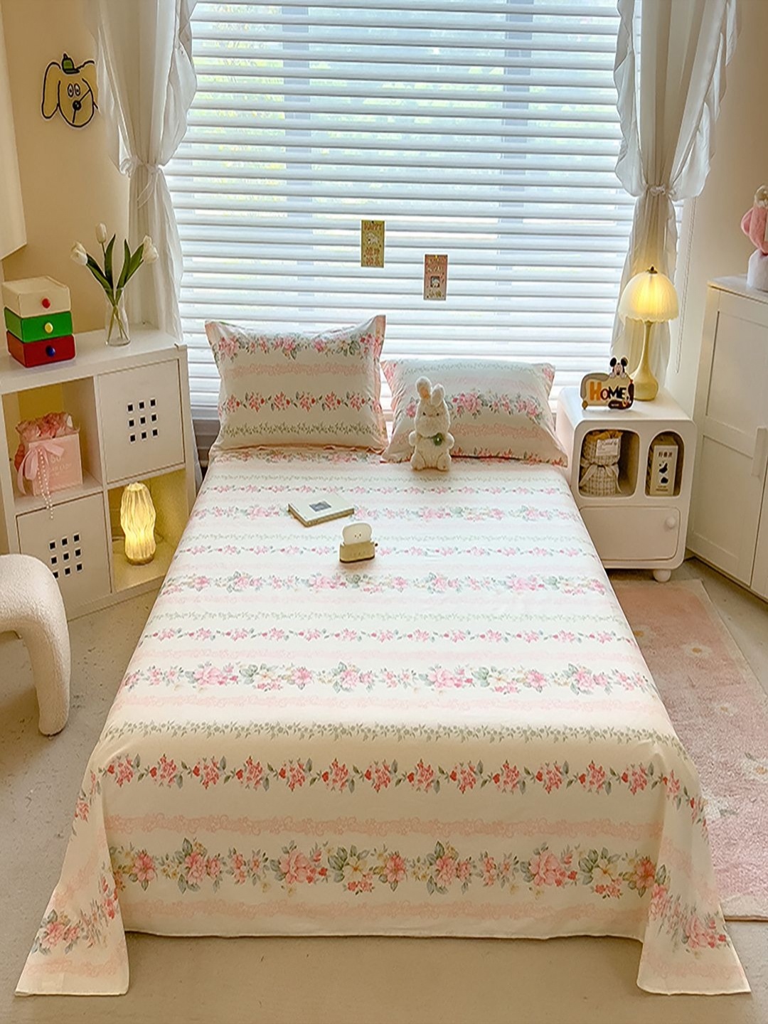 

JC HOME Beige & Pink Printed Pure Cotton 220TC Double Queen Bedsheet Set 1.80 m x 2.30 m