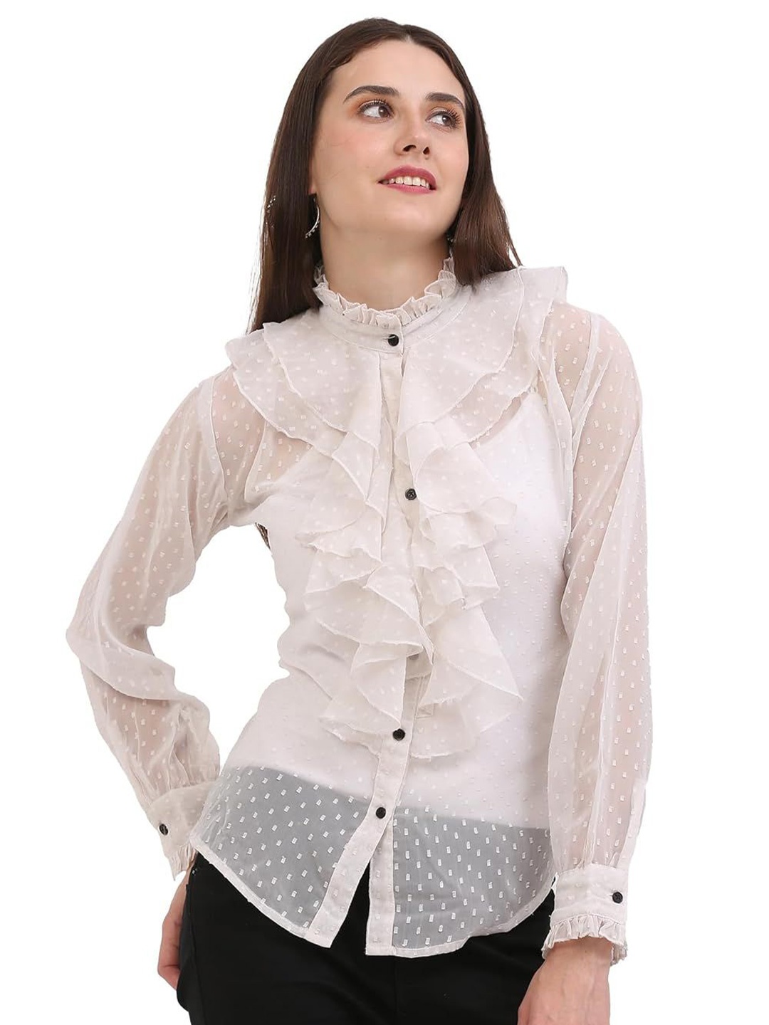

Tishani Mandarin Collar Georgette Top, White