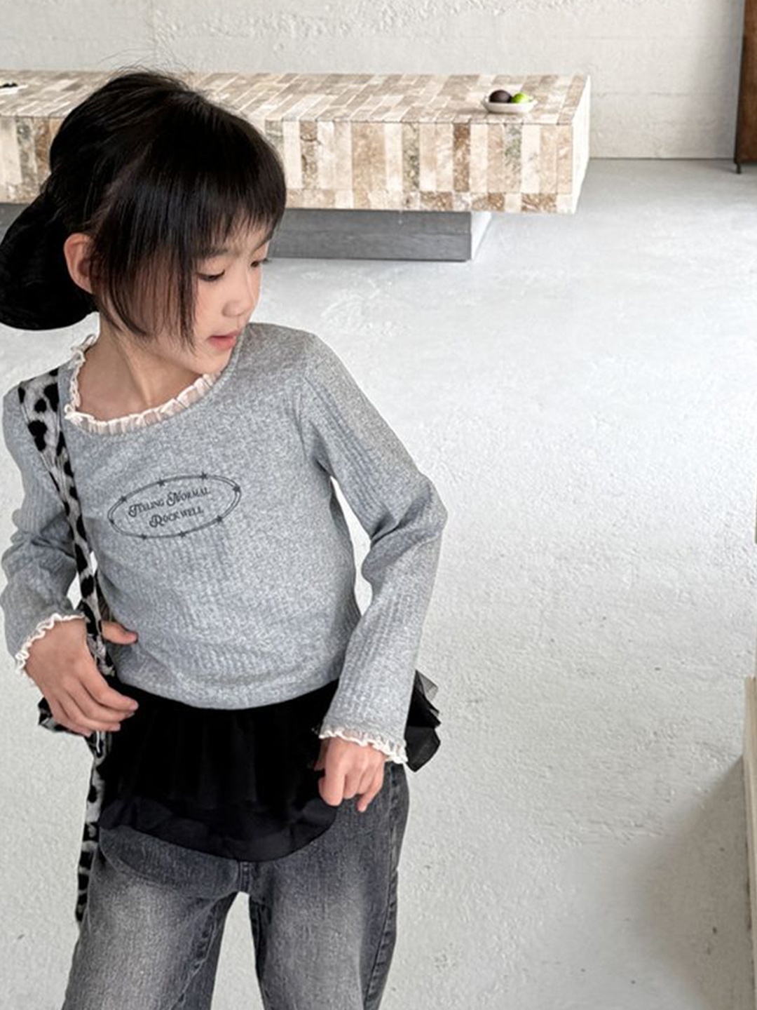

LULU & SKY Girls Ribbed Top, Grey