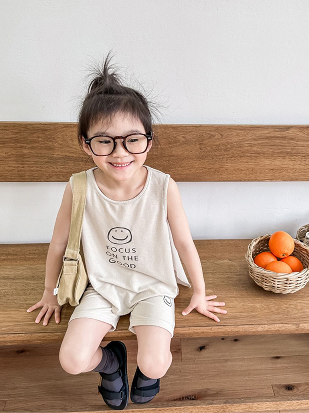 

LULU & SKY Girls Printed Top With Shorts, Beige