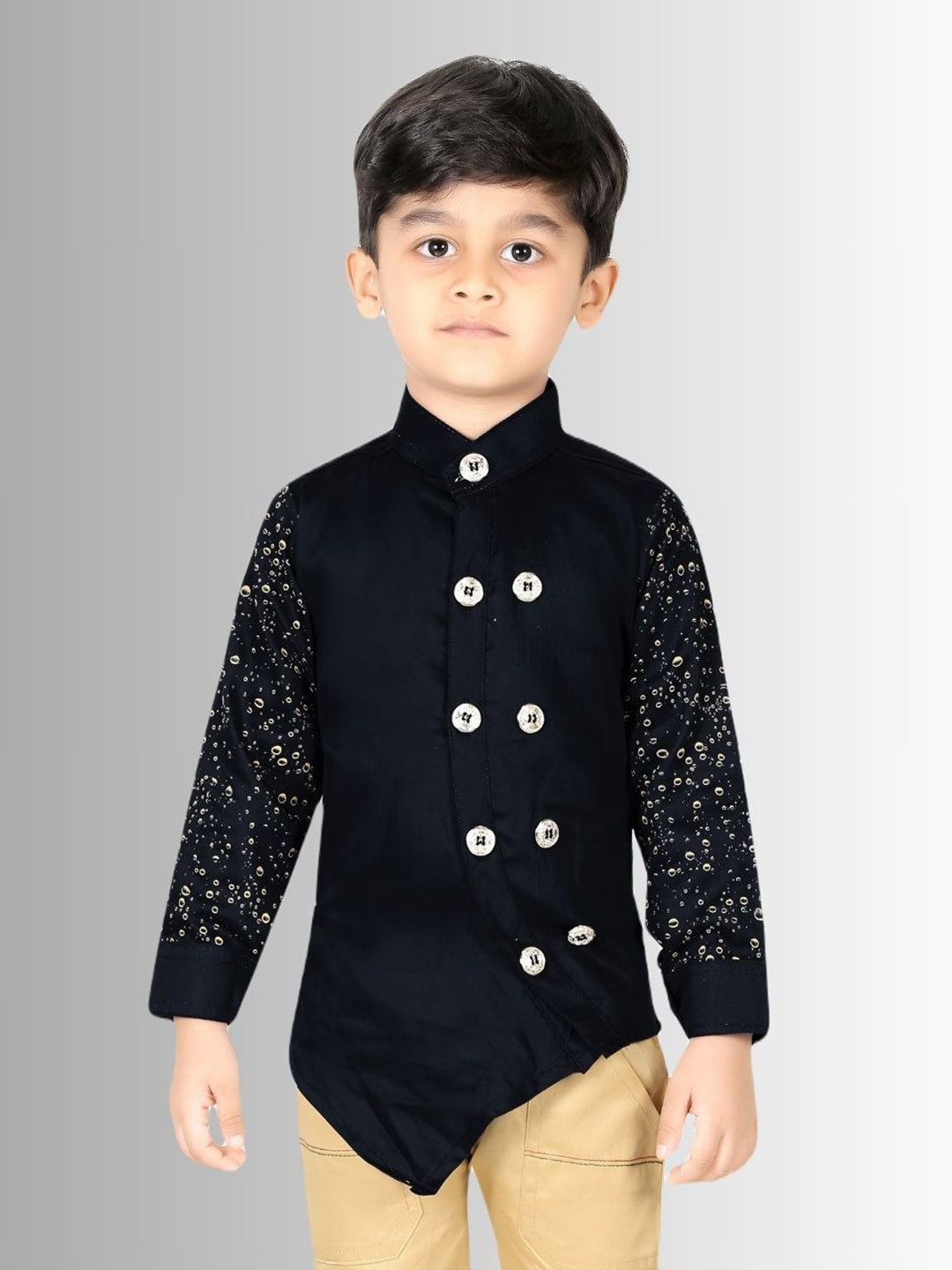 

BAESD Boys Classic Fit Band Collar Solid Cotton Casual Shirt, Black
