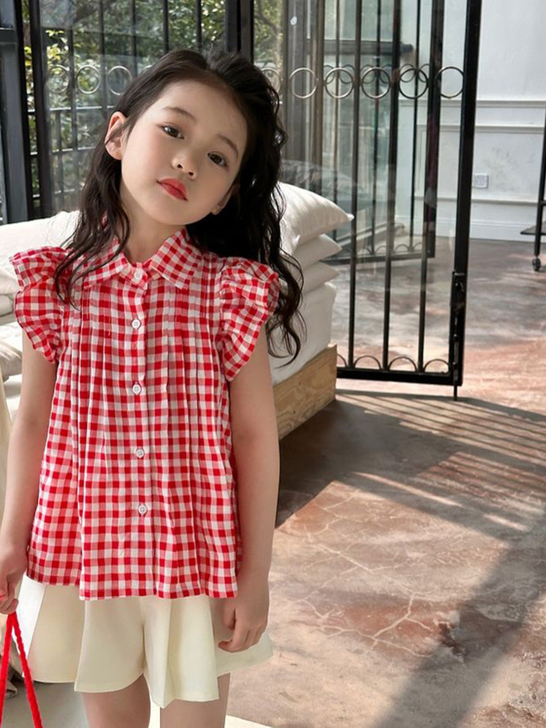 

LULU & SKY Checked Shirt Style Top, Red