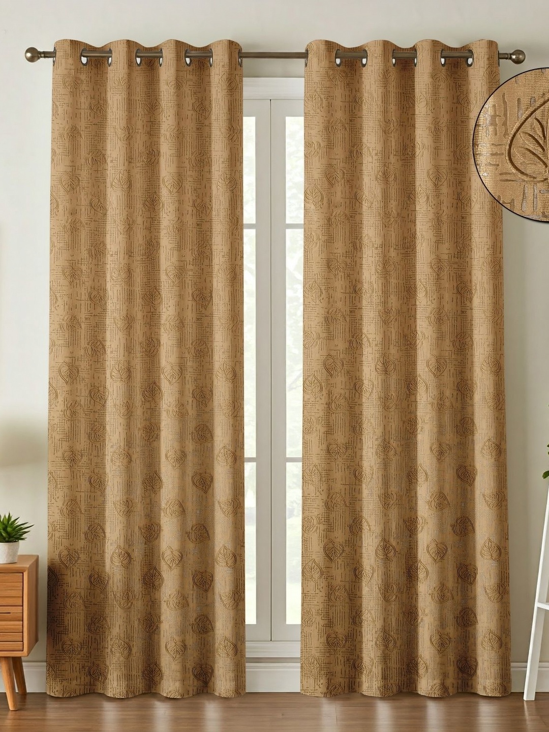

Galaxy Home Decor Brown Set of 2 Floral Room Darkening Long Door Curtain