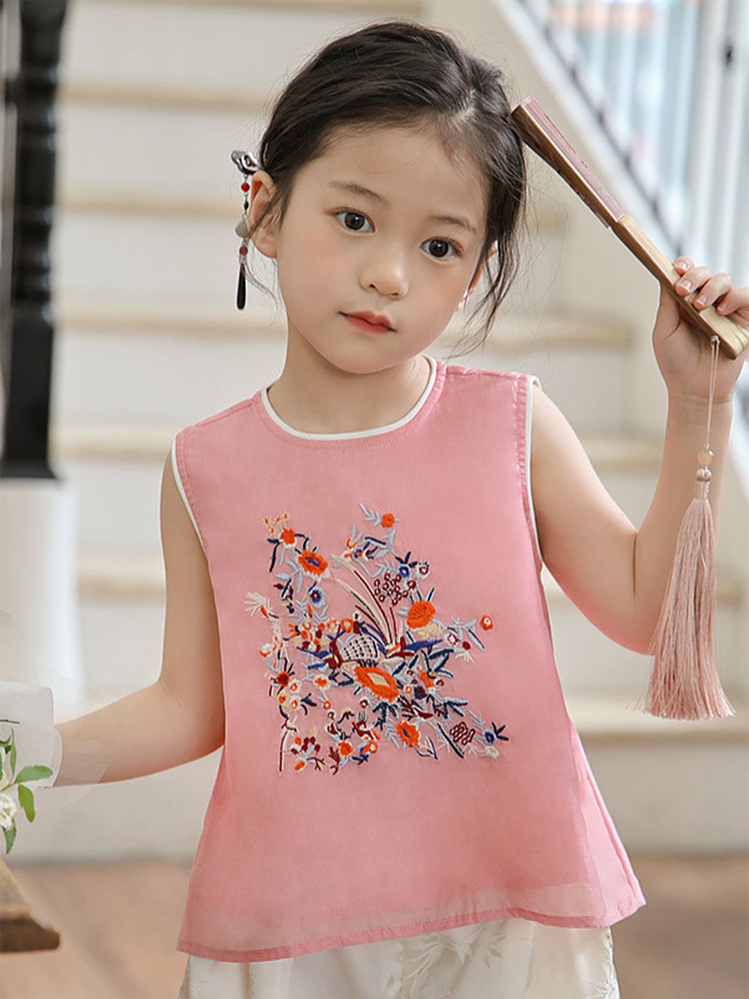 

LULU & SKY Girls Floral Embroidered A-Line Top, Pink