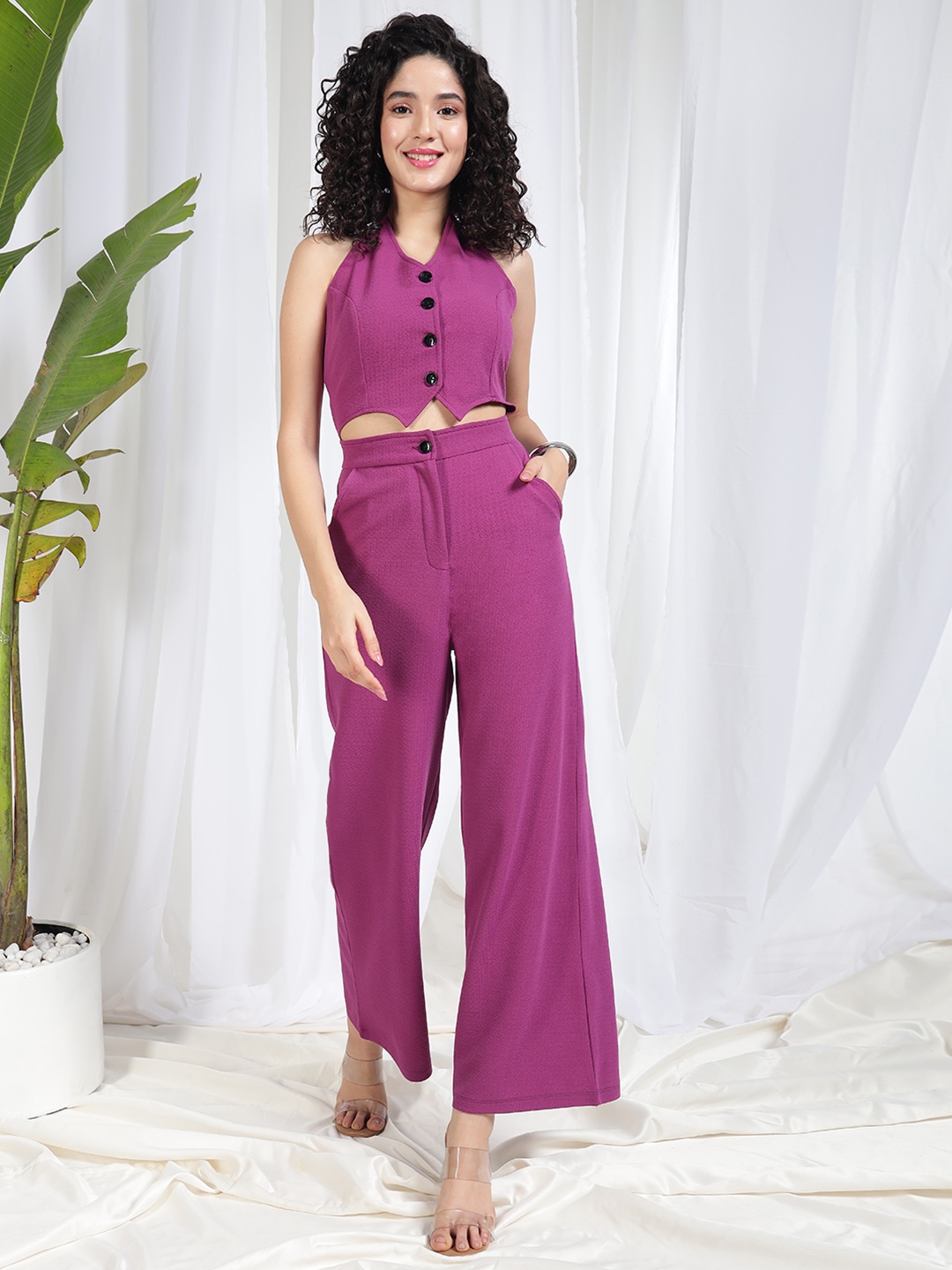 

BAESD V-Neck Sleeveless Waistcoat With Trouser, Purple