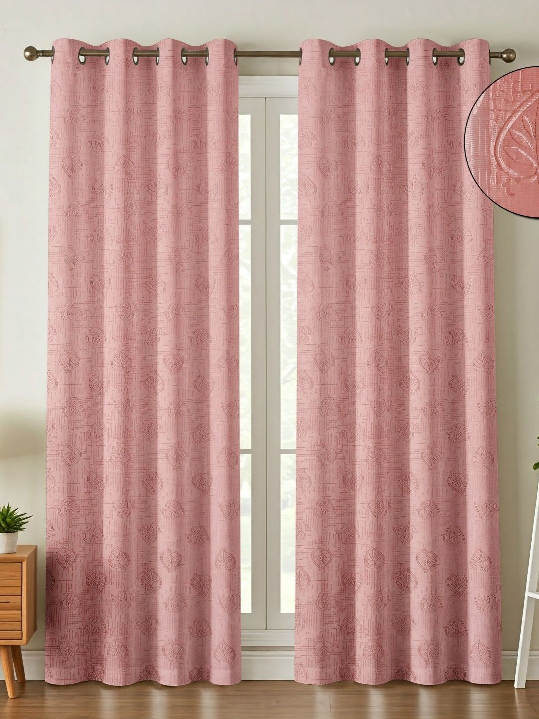 

Galaxy Home Decor Peach-Coloured Set of 2 Floral Room Darkening Window Curtain