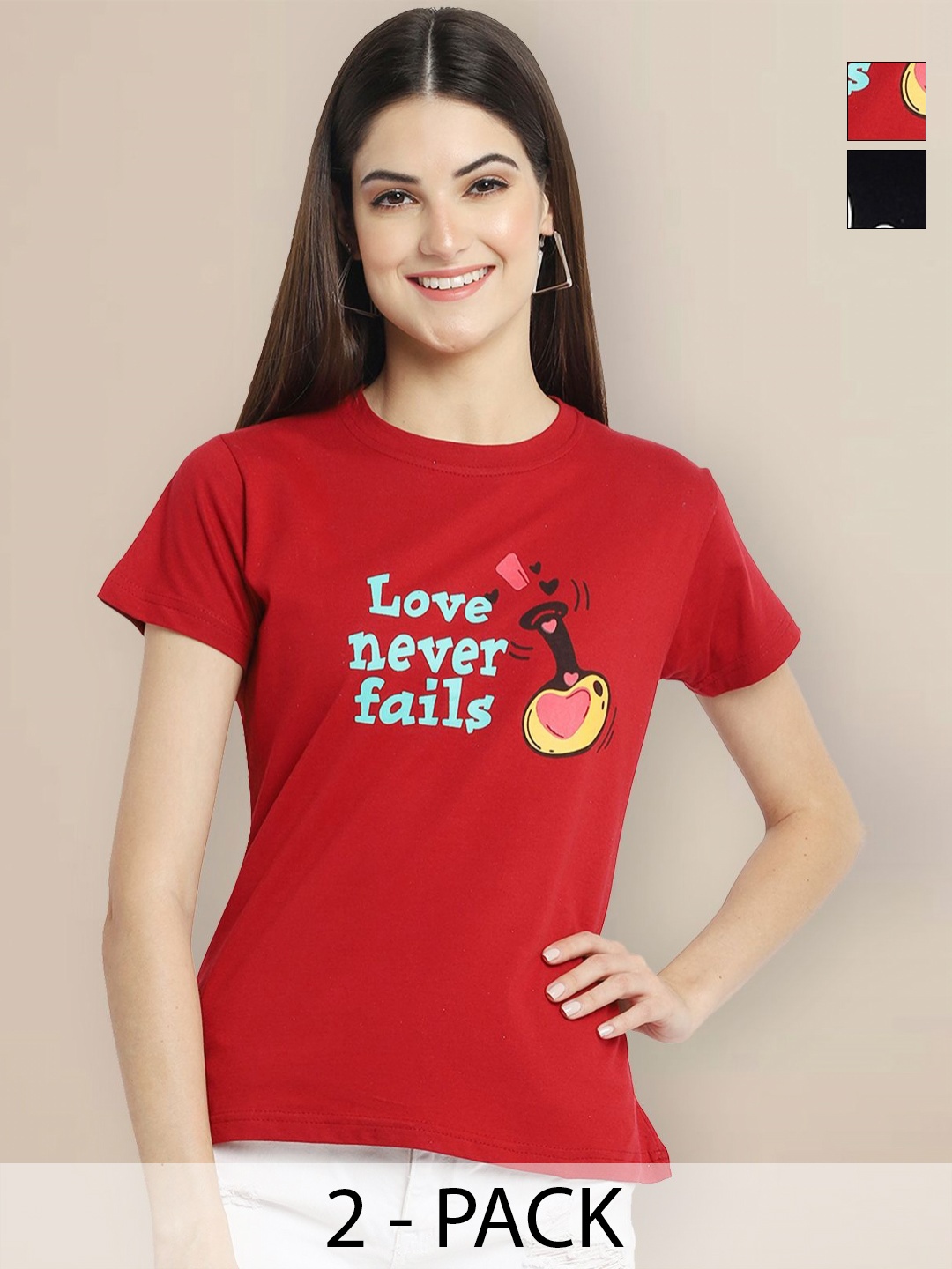 

GLOBAL NOMAD Pack Of 2 Typography Printed Cotton T-shirt, Red