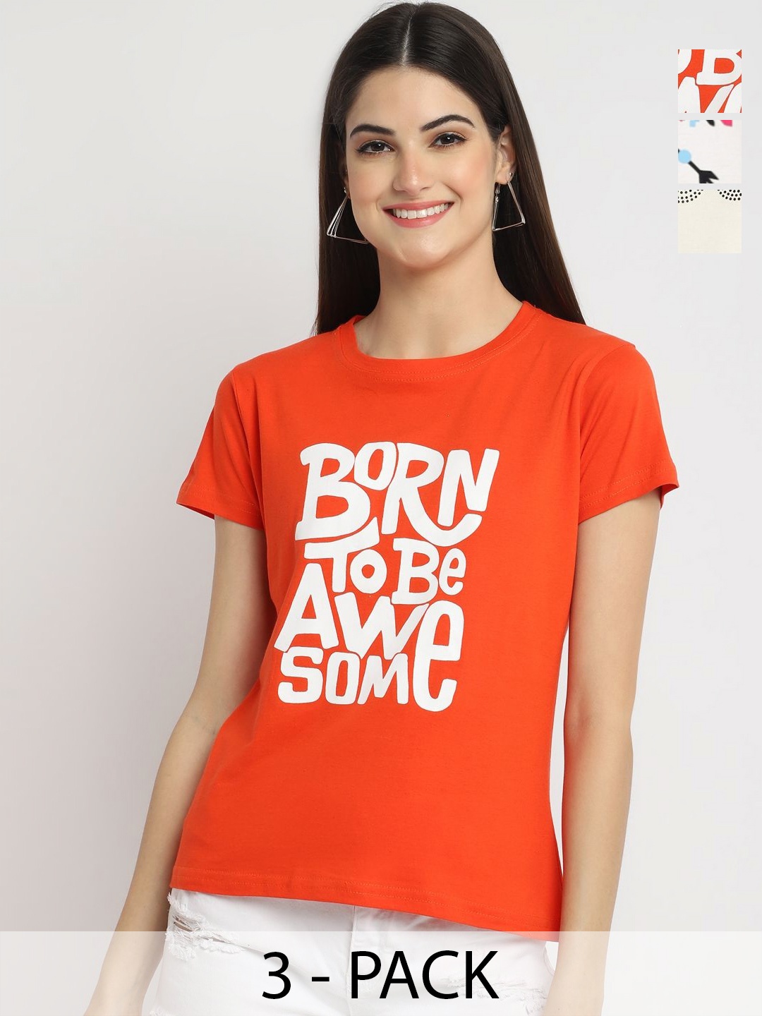 

Dreambe Pack Of 3 Typography Printed T-shirts, Red