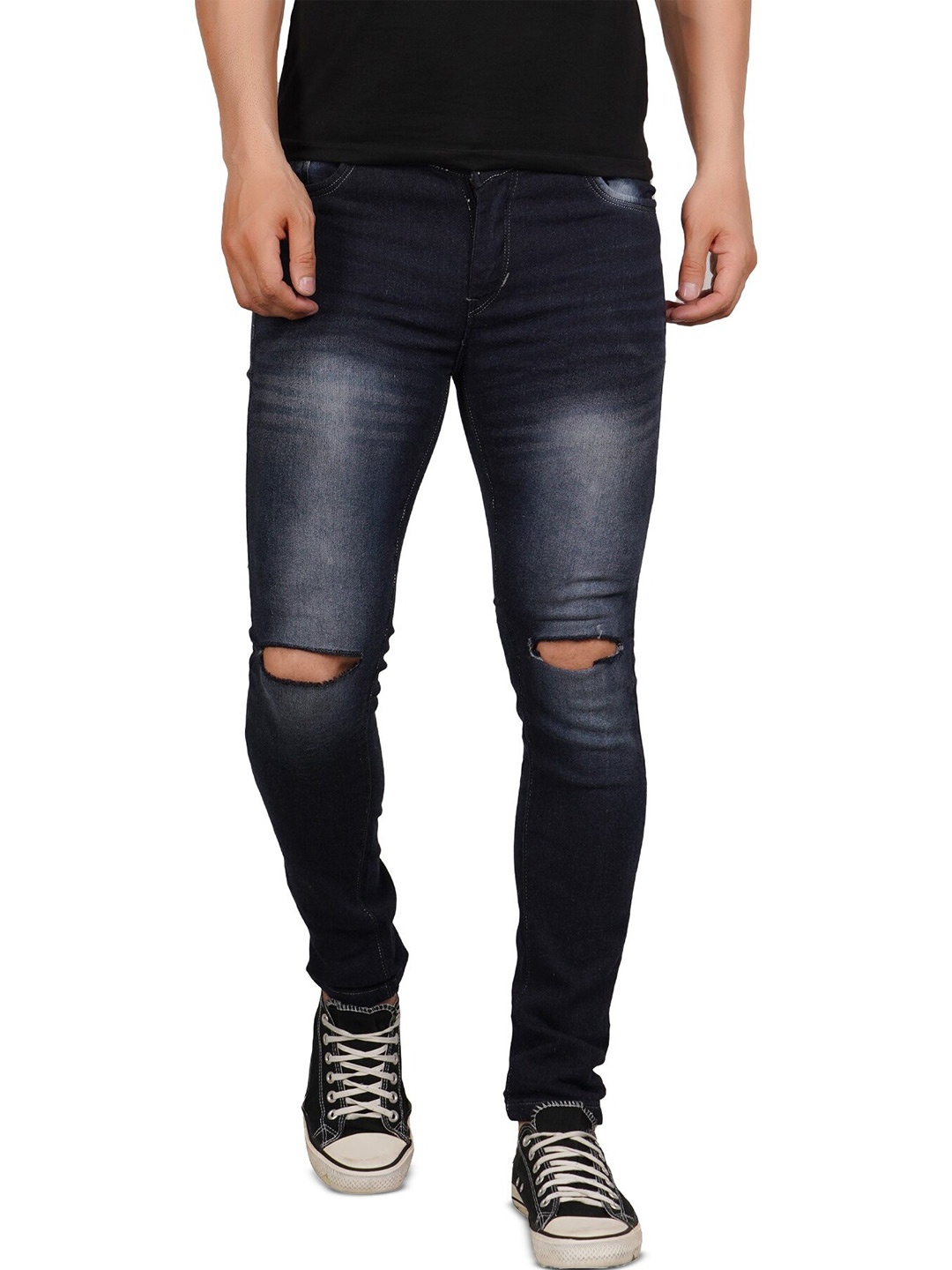 

COMFITS Men Classic Slash Knee Skinny Fit Heavy Fade Stretchable Jeans, Blue